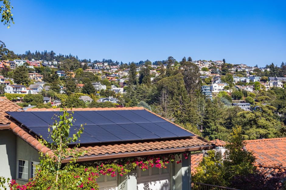 Home with newly installed residential solar panels